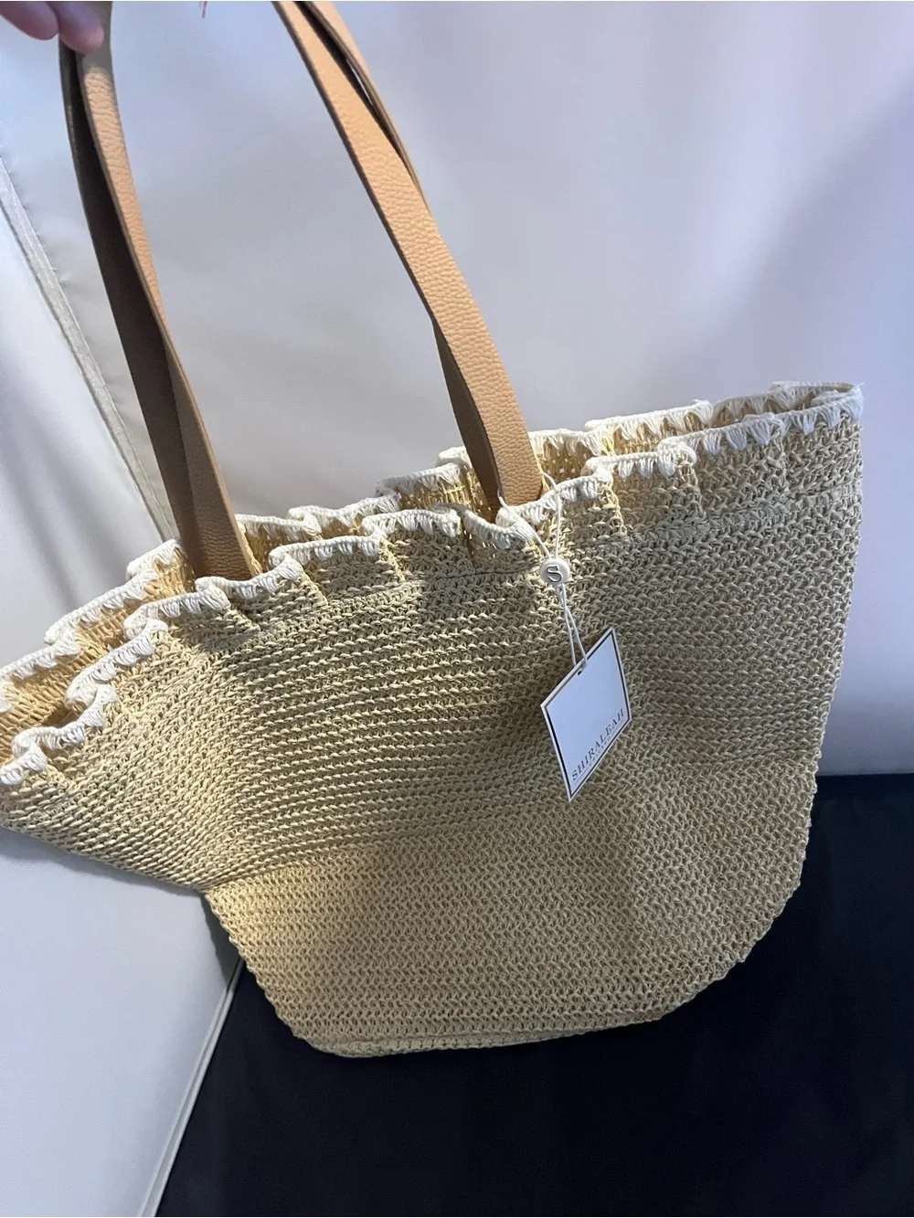 Shiraleah Beige Woven Tote with Tan Handles